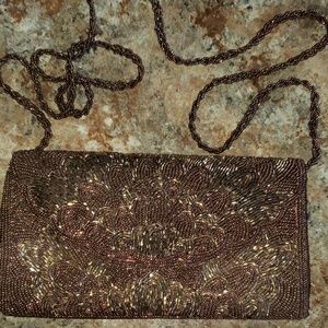 Brown beaded formal boutique purse